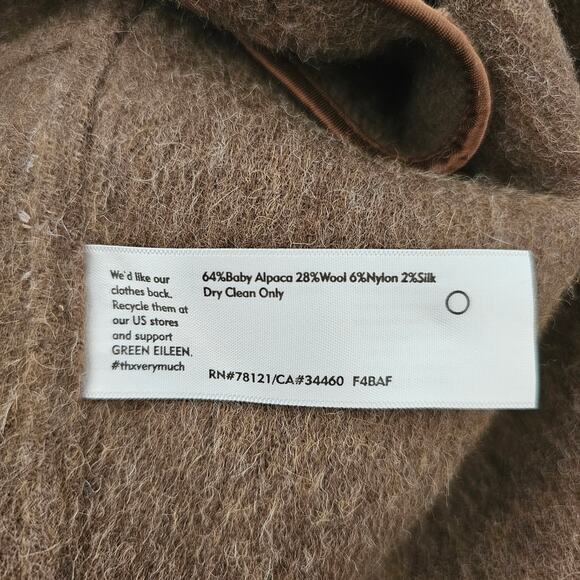 Eileen Fisher Brown Alpaca Wool Silk Blend Oversize Shawl Collar Coat  Sz XS - Picture 12 of 16
